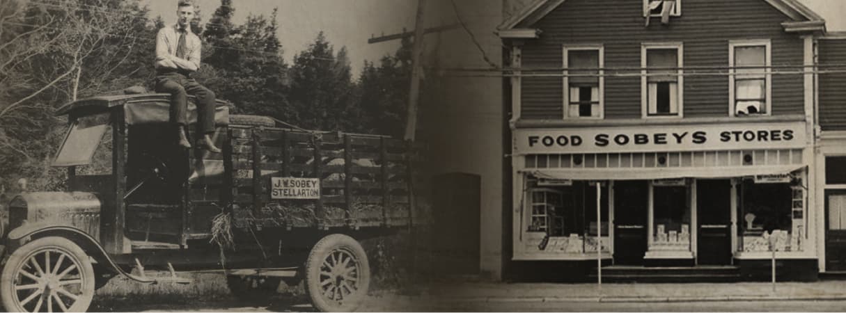 An image of J.W.Sobey along with the Sobeys food store.