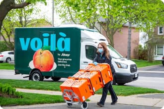 An image representing Voilà by Sobeys colleague distributing shopping orders.